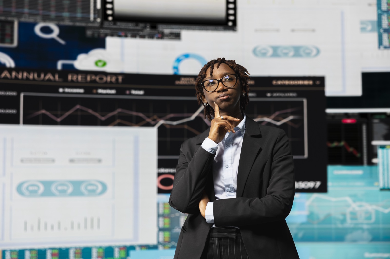 A business leader thinking through performance charts and decision signals